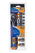 Набор торцевых головок с трещоточной рукояткой Kraft (72 зубца) 1/2"Dr. 12 предметов (700318)